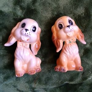 Vintage COMMODORE Ceramic Brown Spaniel Dog Salt & Pepper Shaker Set JAPAN. 